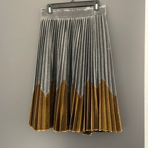 Anthro Pleated Metallic Midi Skirt